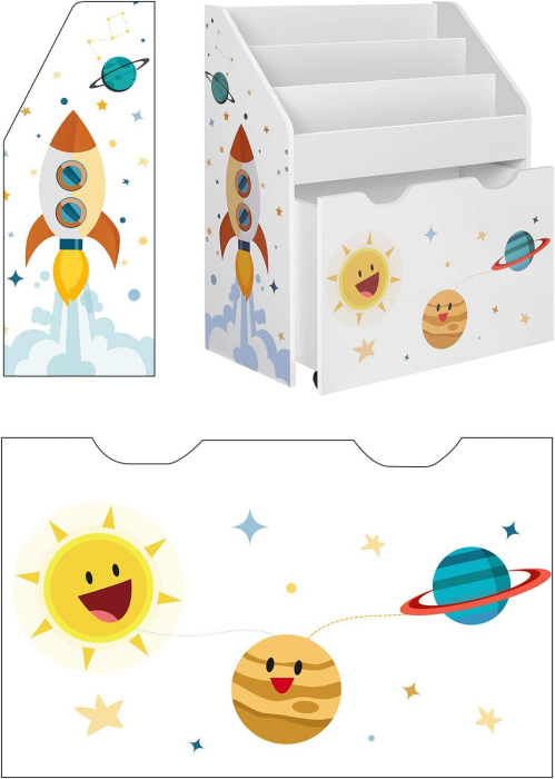 Organizator de jucarii si carti pentru copii, multifunctional, cutie detasabila cu roti, 63x30x70cm, alb [9]