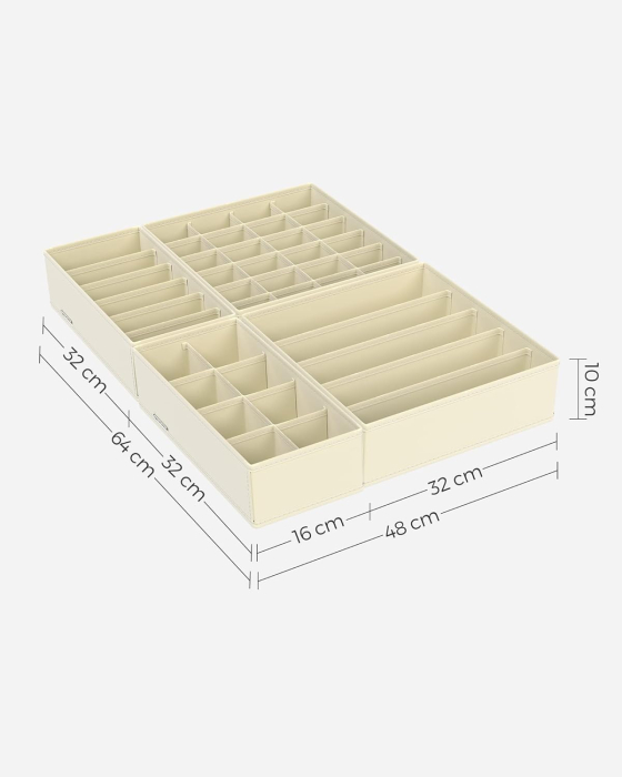 SONGMICS Organizator lenjerie set 8 cutii pliabile din material textil, pentru sertare si dulap, bej [3]