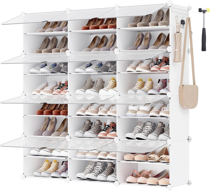 Organizator pantofi modular cu 12 compartimente, cadru metalic si panouri din plastic, cu usi, 124x32x125 cm, alb [8]