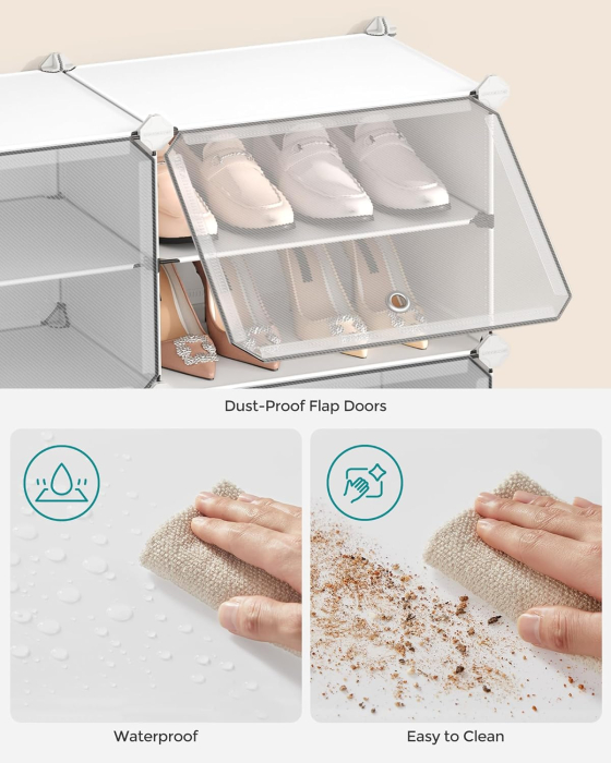 Organizator pantofi modular cu 12 compartimente, cadru metalic si panouri din plastic, cu usi, 124x32x125 cm, alb [9]