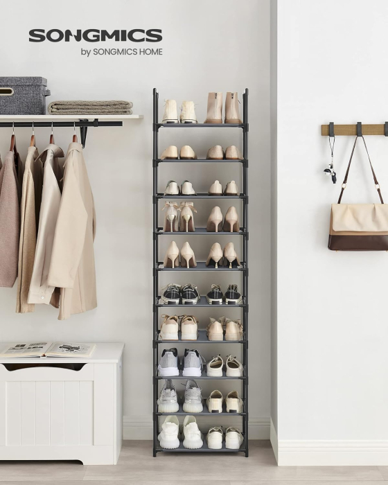 SONGMICS Pantofar cu 10 niveluri, cadru metalic si rafturi textile, 28x45x173 cm, gri [5]