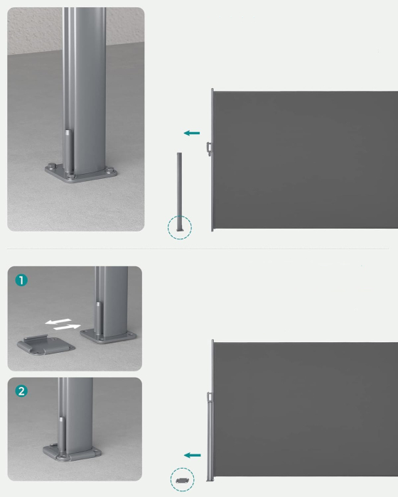 SONGMICS Paravan lateral pentru intimitate, extensibil, sistem fixare inclus, 160x400cm, gri [3]