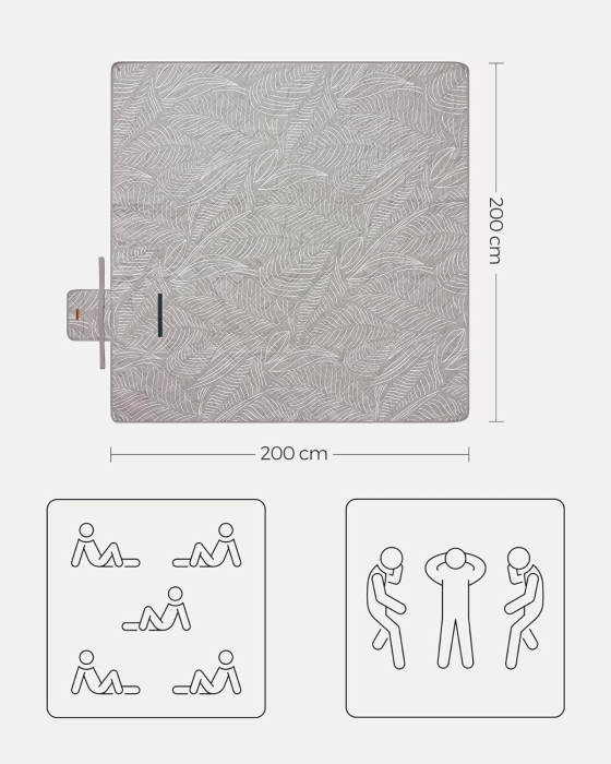 Patura picnic impermeabila 200x200 cm, cu ancore de fixare, pliabila, lavabila, multistrat, kaki cu model tropical [5]