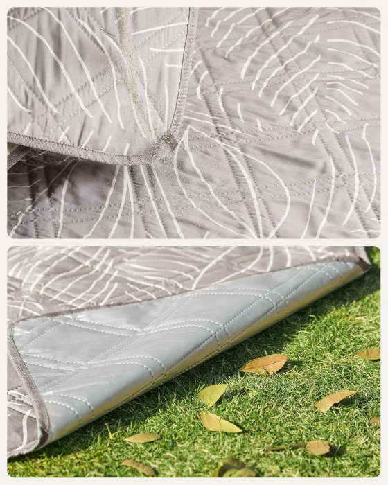 Patura picnic impermeabila 300x200 cm, cu ancore de fixare, pliabila, lavabila, multistrat, kaki cu model tropical [2]