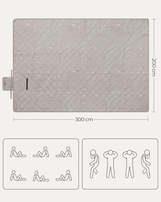 Patura picnic impermeabila 300x200 cm, cu ancore de fixare, pliabila, lavabila, multistrat, kaki cu model tropical [5]