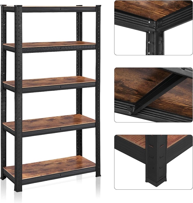 SONGMICS Raft cadru metalic modular pentru depozitare, 5 polite, 150x75x30cm, sarcina 650 kg, maro rustic [4]