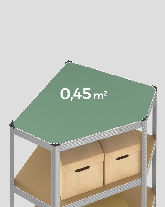 Raft de colt metalic cu 5 polite, pentru garaj sau depozitare, 70x70x180 cm, maxim 875 kg, argintiu [7]