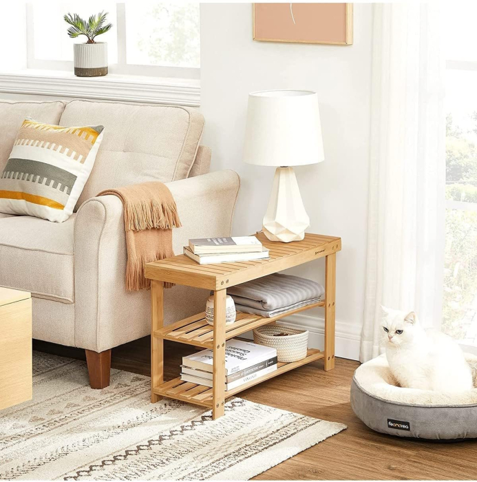 SONGMICS Raft de depozitare din bambus, cu 3 niveluri, 28x70x45cm, maro [4]