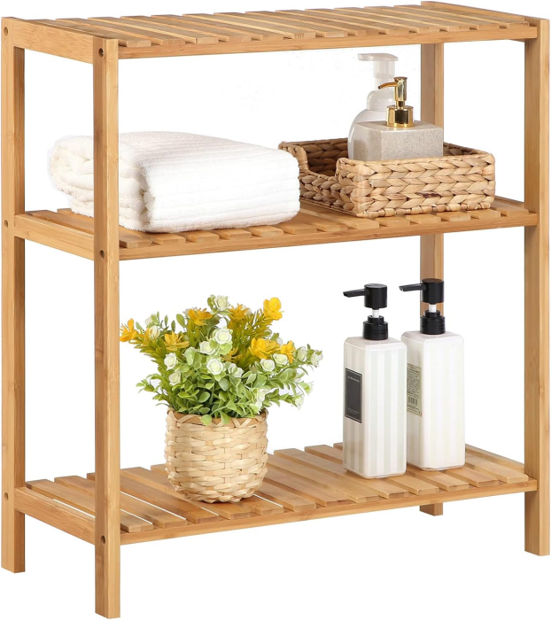 Raft de depozitare din bambus, cu 3 niveluri, 60x26x66 cm, maro [3]