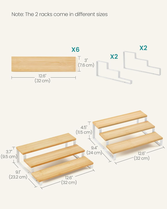 Set 2 suporturi condimente extensibile 3 niveluri, bambus si metal, modular, 32x25x12 cm, natur si alb [6]