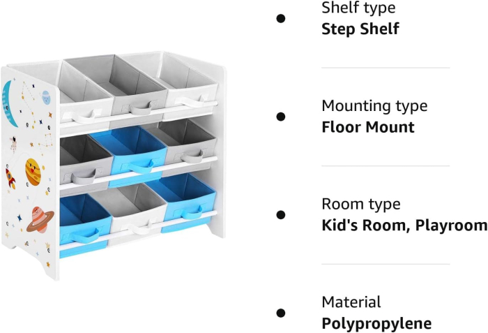 Raft de depozitare jucarii, 9 cutii detasabile din tesatura, 62x29x60cm, alb [8]