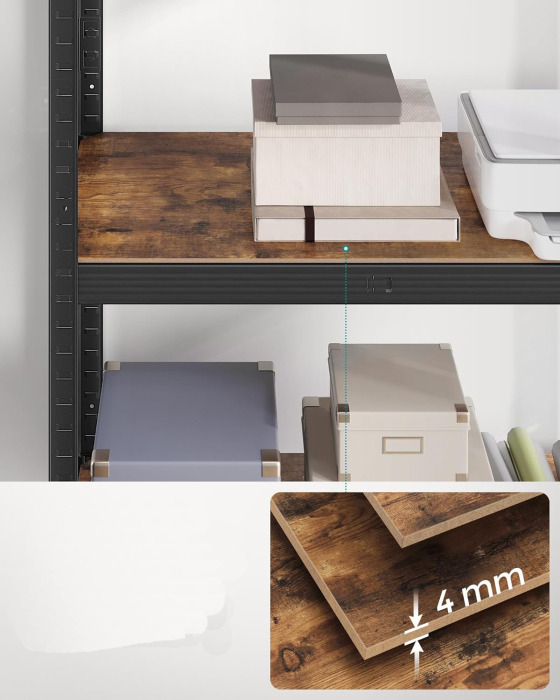 SONGMICS Raft de depozitare metalic, cu polite din PAL, 5 polite, max. 600 kg, 200x100x50cm, maro si negru [2]