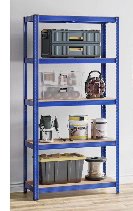 Raft de depozitare metalic, cu rafturi din PAL, 5 polite, max. 600 kg, 200x100x50cm, albastru [11]