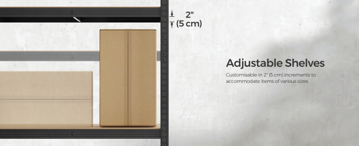 SONGMICS Raft de depozitare metalic, cu rafturi din PAL, 5 polite, max. 600 kg, 200x100x50cm, negru [11]