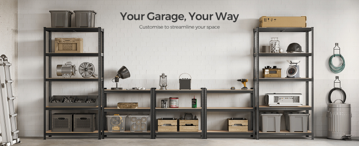 SONGMICS Raft de depozitare metalic, cu rafturi din PAL, 5 polite, max. 600 kg, 200x100x50cm, negru [10]