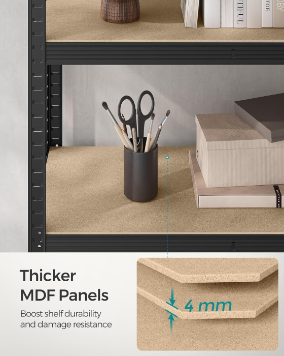 SONGMICS Raft de depozitare metalic, cu rafturi din PAL, 5 polite, max. 600 kg, 200x100x50cm, negru [9]