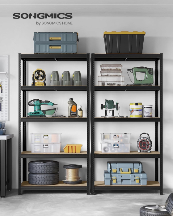 SONGMICS Raft de depozitare metalic, cu rafturi din PAL, 5 polite, max. 600 kg, 200x100x50cm, negru [2]