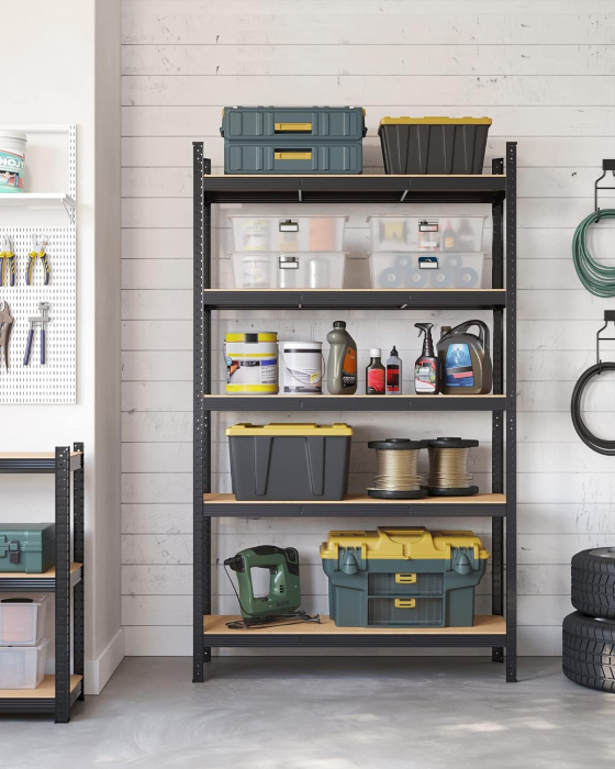 SONGMICS Raft de depozitare metalic, cu rafturi din PAL, 5 polite, max. 875 kg, 200x120x60cm, negru [9]