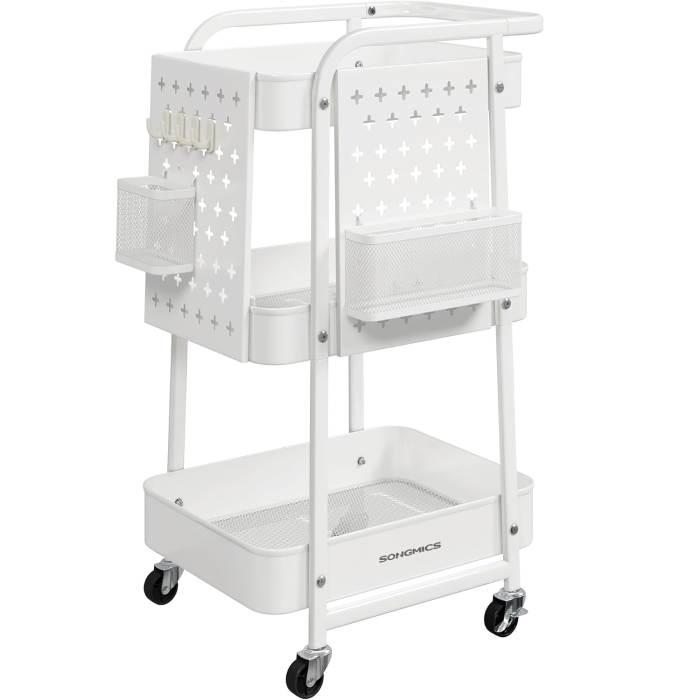 SONGMICS Raft de depozitare mobil tip carucior rulant, pentru baie sau bucatarie, cadru otel, 32x43x74 cm, alb [1]