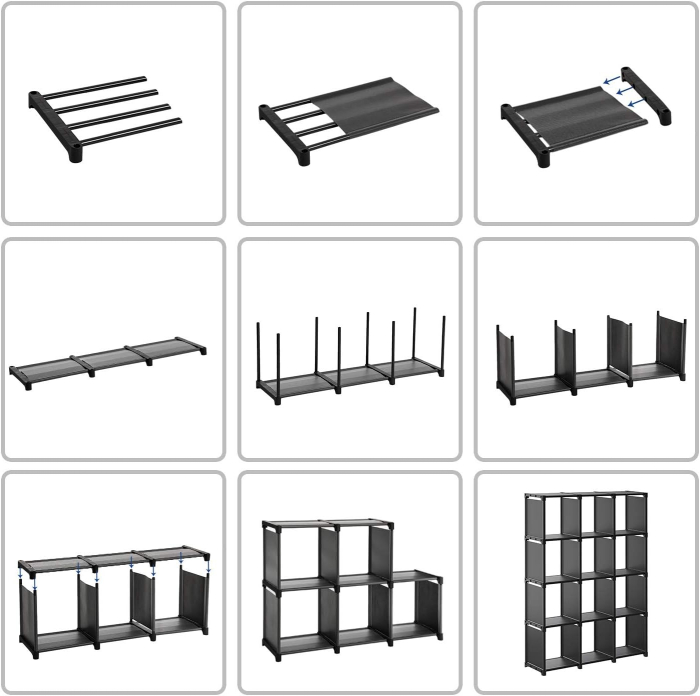 SONGMICS Raft de depozitare modular cu 12 cuburi, textil, personalizabil, 30x105x140 cm, negru [7]