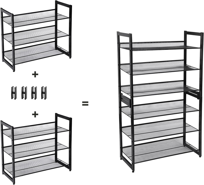 Raft de depozitare pantofi pe 3 niveluri, metal, rafturi plate sau unghiulare reglabile, 31x74x63cm, negru [8]