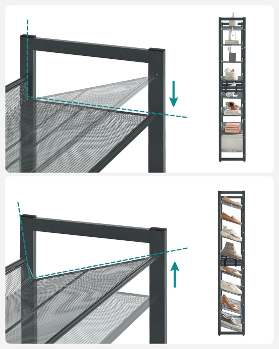 SONGMICS Raft de depozitare pantofi, pe 8 nivele, cu polite reglabile, pentru 32-40 de perechi, 31x92x163cm, gri [6]