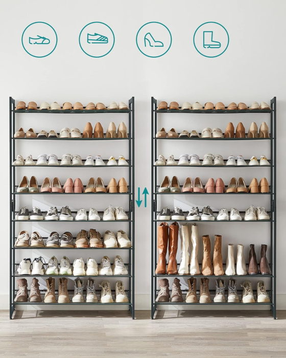 SONGMICS Raft de depozitare pantofi, pe 8 nivele, cu polite reglabile, pentru 32-40 de perechi, 31x92x163cm, gri [5]