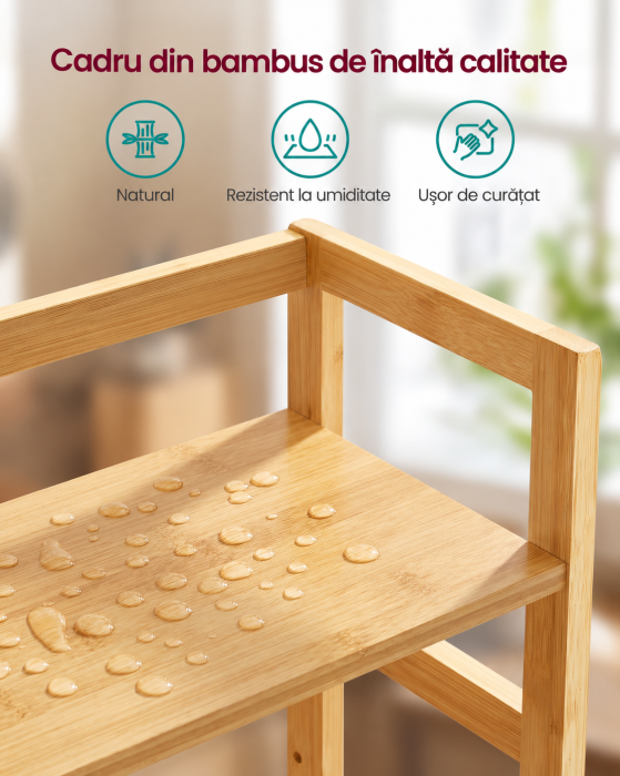 Raft de depozitare pe 2 niveluri, MDF, organizator de birou sau bucatarie, 42x18x43 cm, bej natural [7]