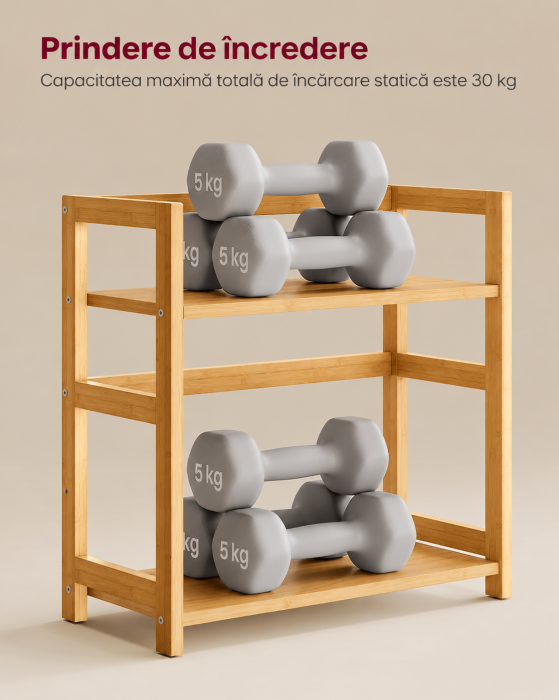 Raft de depozitare pe 2 niveluri, MDF, organizator de birou sau bucatarie, 42x18x43 cm, bej natural [5]