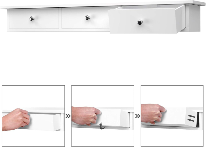 Raft de perete plutitor cu 3 sertare, din MDF lucios, 80x15x10 cm, alb [6]