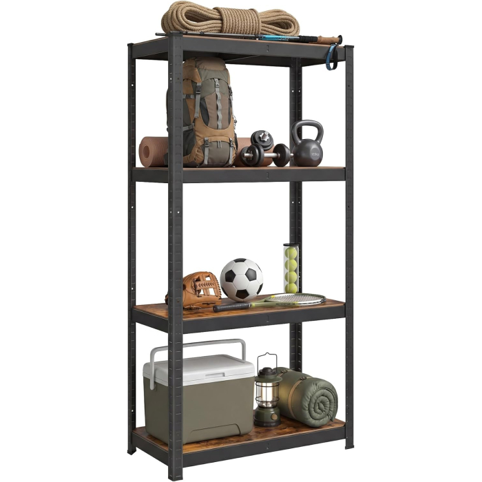 Raft depozitare metalic cu aspect elegant, 5 niveluri, reglabil, 520 kg, 40x80x160 cm, maro rustic si negru [2]