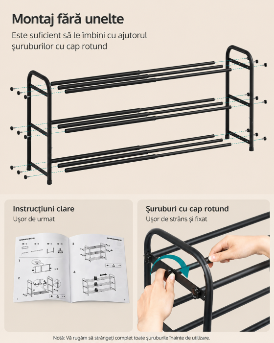 Raft extensibil pentru incaltaminte, 3 niveluri, metal, pana la 12 perechi pantofi, reglabil 25x48x(44-82) cm, negru [4]