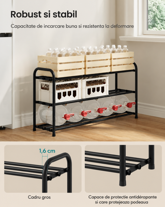 Raft extensibil pentru incaltaminte, 3 niveluri, metal, pana la 12 perechi pantofi, reglabil 25x48x(44-82) cm, negru [2]