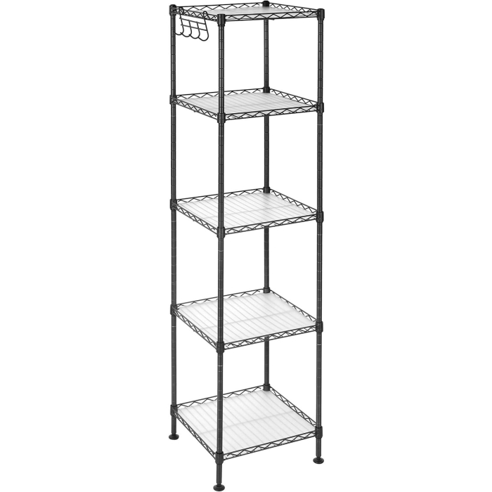 Raft metalic 30x30x124 cm, 5 niveluri, rafturi ajustabile si carlige incluse, structura otel si plastic, negru [1]