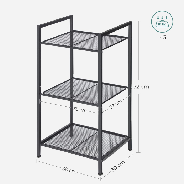 Raft metalic cu 3 niveluri, polite ajustabile, pentru baie sau bucatarie, stil industrial, 38x30x72 cm, negru [3]