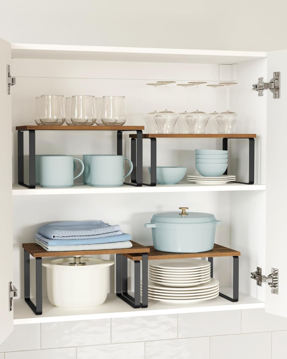 Raft organizator condimente extensibil set 2 bucati, metal si PAL, suprapozabil, 30x20x16 cm, maro rustic [2]