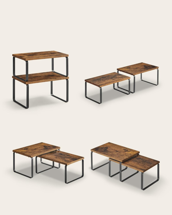 Raft organizator condimente extensibil set 2 bucati, metal si PAL, suprapozabil, 30x20x16 cm, maro rustic [7]