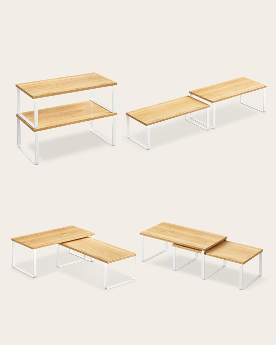 Raft organizator condimente extensibil set 2 bucati, metal si PAL, suprapozabil, 39x19x15 cm, maro natur [2]