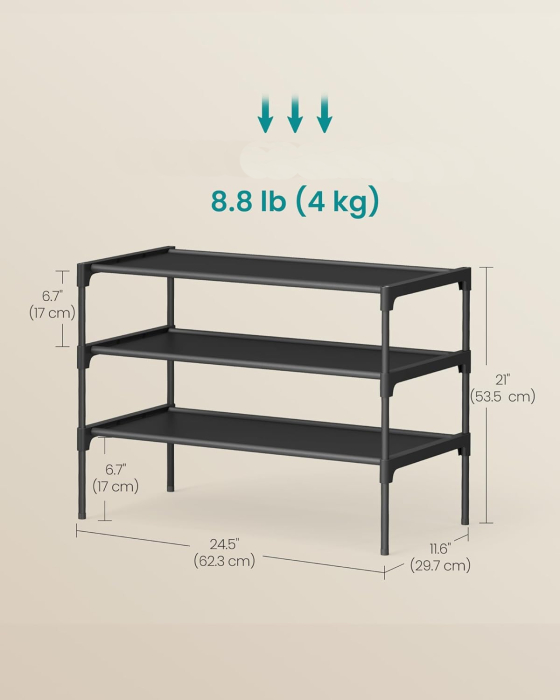 Raft pantofi 3 niveluri cu rafturi textile si cadru metalic, 62x30x54 cm, negru [4]