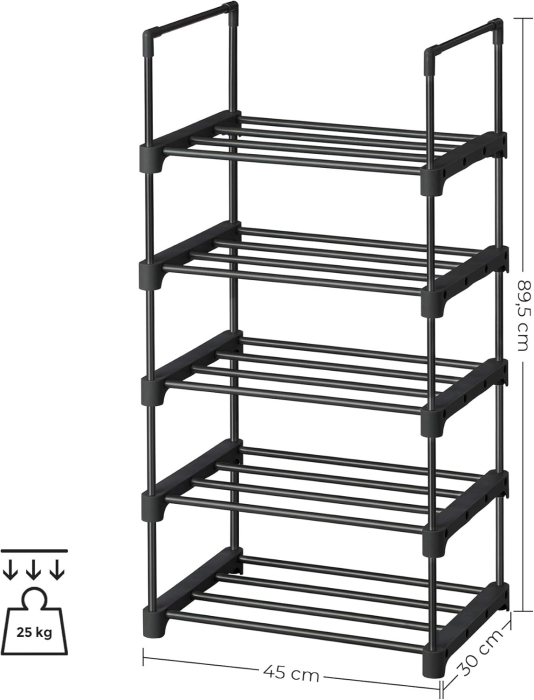 Raft pentru pantofi 5 niveluri, suport metalic modular, pana la 10 perechi incaltaminte, 45x30x90 cm, negru [4]