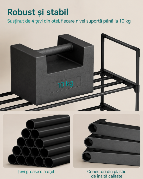 Raft pentru pantofi cu 2 niveluri, capacitate 6-9 perechi, 68x30x34 cm, negru [4]