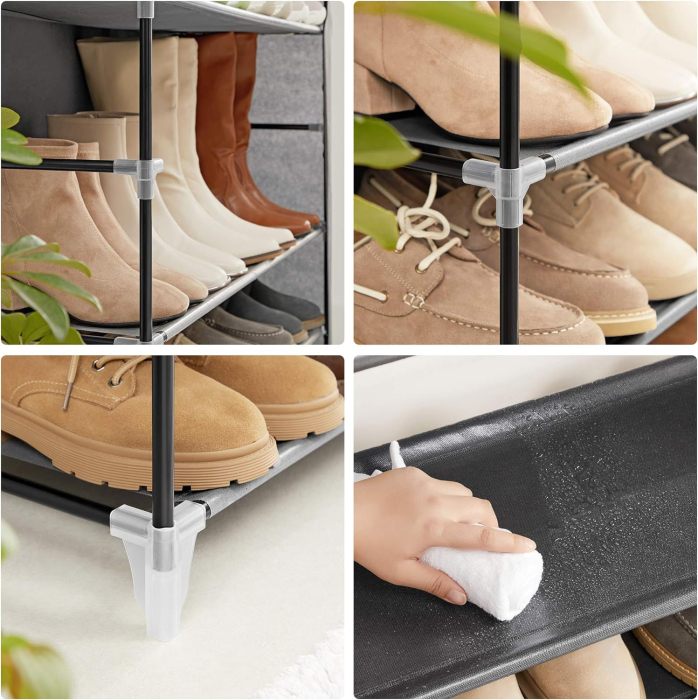 Pantofar vertical 9 nivele cu husa protectie praf, capacitate 40-50 perechi, spatiu flexibil pentru cizme, buzunare laterale, cadru metalic si rafturi textile, 88x28x160 cm, gri [5]