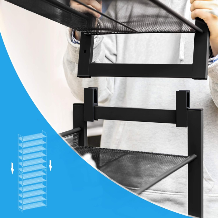 SONGMICS Raft pentru pantofi suprapozabil, pe 12 nivele, din metal, cu rafturi reglabile, pentru 48-60 perechi, 31x 93x223cm, negru [5]