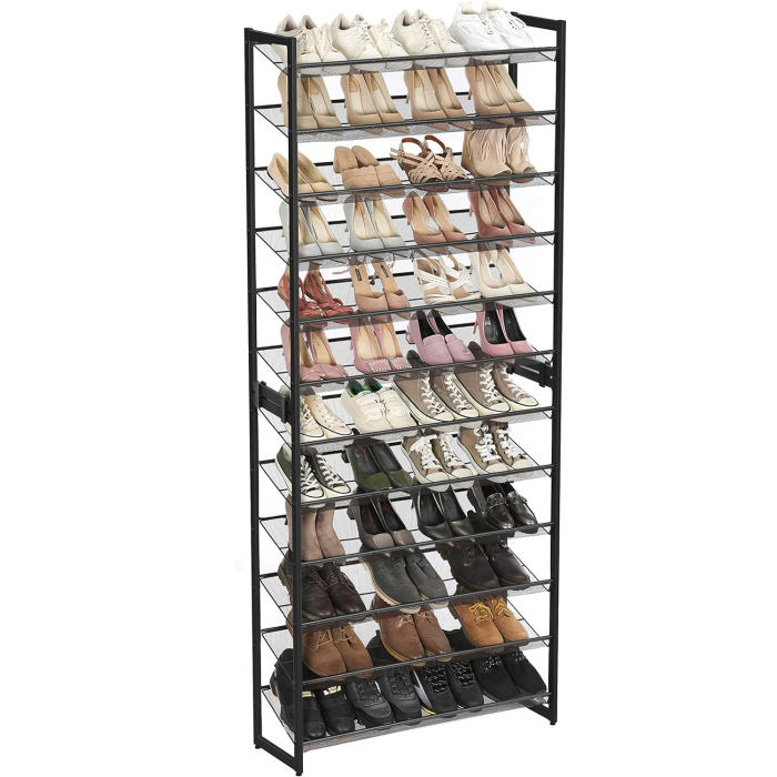 SONGMICS Raft pentru pantofi suprapozabil, pe 12 nivele, din metal, cu rafturi reglabile, pentru 48-60 perechi, 31x 93x223cm, negru [7]