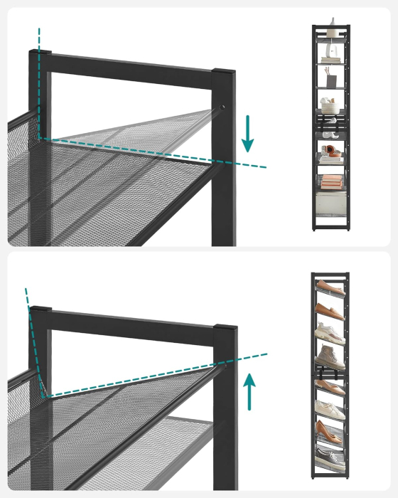 Raft pentru pantofi suprapozabil, pe 8 nivele, din metal, cu rafturi reglabile, pentru 32-40 perechi, 31x 92x163cm, negru [6]