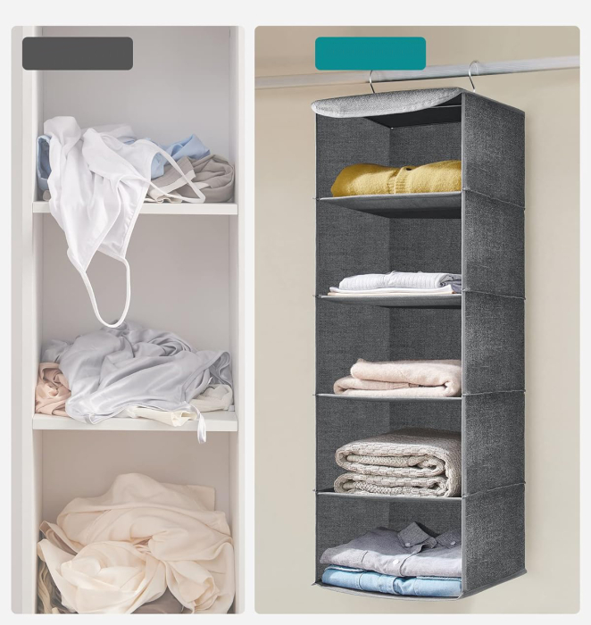 Raft suspendat organizator pentru dulapuri, pliabil, textil, 30x30x90cm, gri [7]