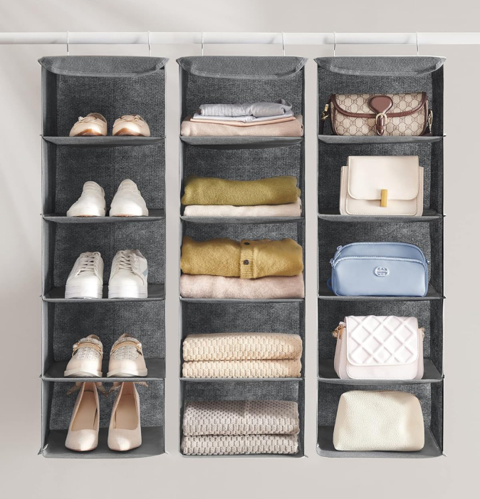 Raft suspendat organizator pentru dulapuri, pliabil, textil, 30x30x90cm, gri [5]