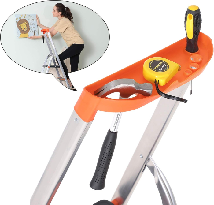 SONGMICS Scara aluminiu pliabila cu 4 trepte, latime trepte 12 cm, cu maner, sarcina 150 kg, 44x156 cm [7]