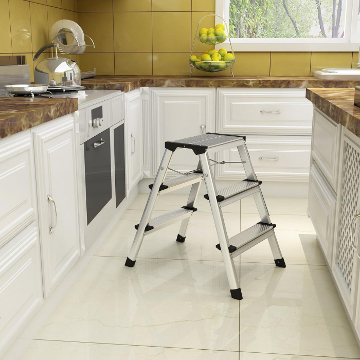 SONGMICS Scara dubla din aluminiu, multifunctionala, sarcina 150kg, cu 3 trepte, 59x44x62cm [3]