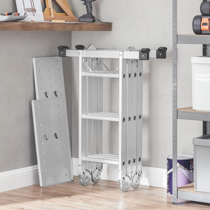 Scara multifunctionala din aluminiu, cu 2 placi tip platforma, 12 trepte, sarcina 150 kg, gri [6]